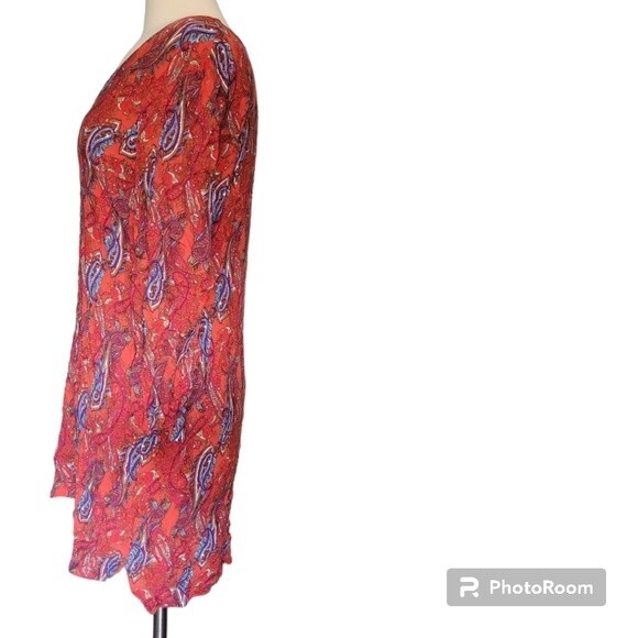 Venus Red&Blue Paisley Long Sleeve Shift Dress -12 - Picture 6 of 10